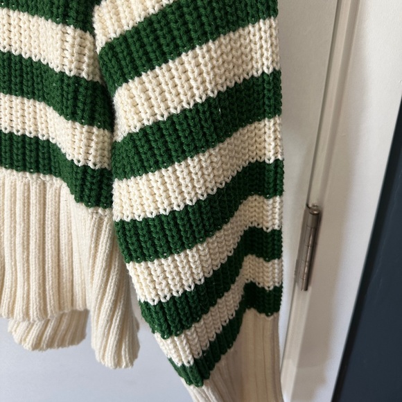 Madewell Cream and Forest Green Striped Turtleneck Cableknit Sweater - Picture 5 of 8